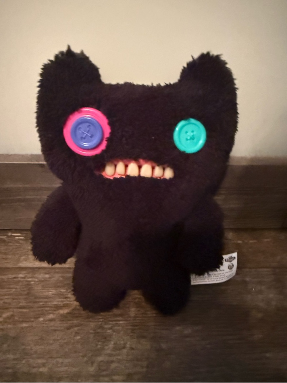Fuggler Black Plush Monster Toy with Button Eyes and Teeth